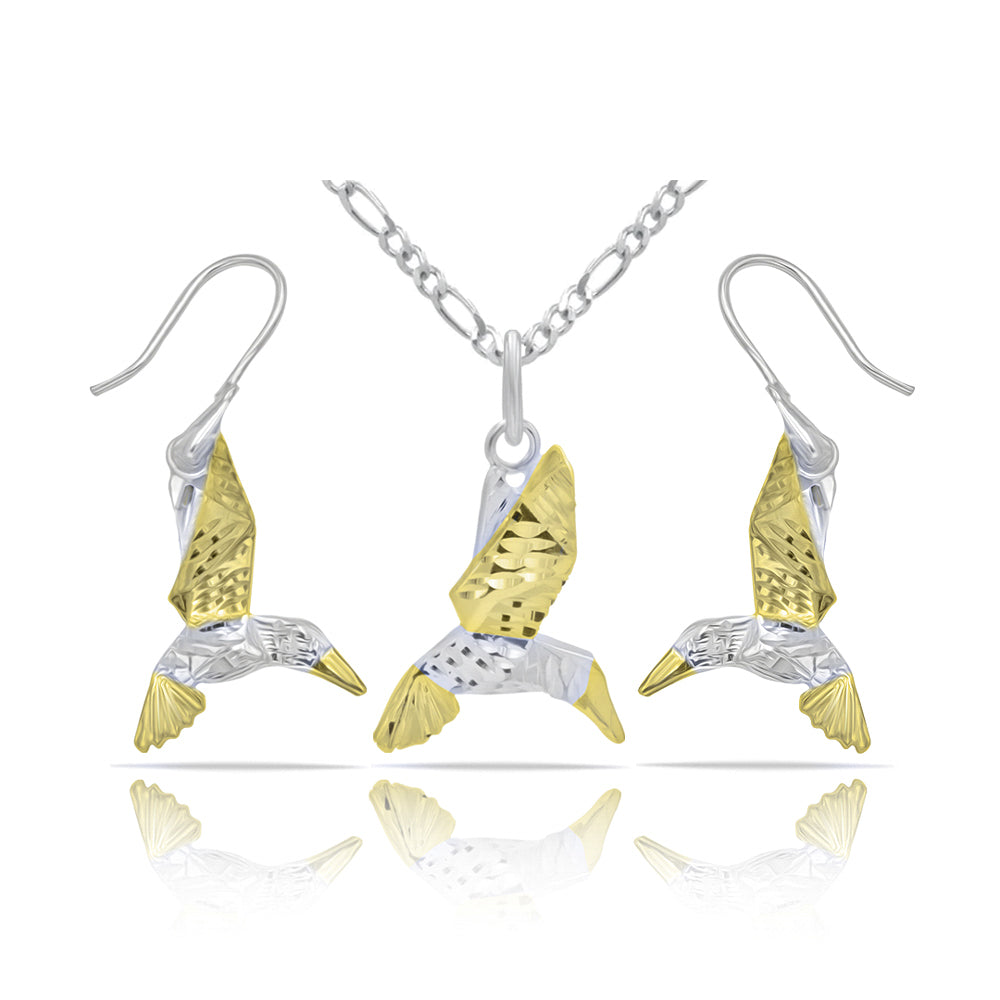 DIJE DE COLIBRÍ ORIGAMI DELUXE BAÑADO EN ORO