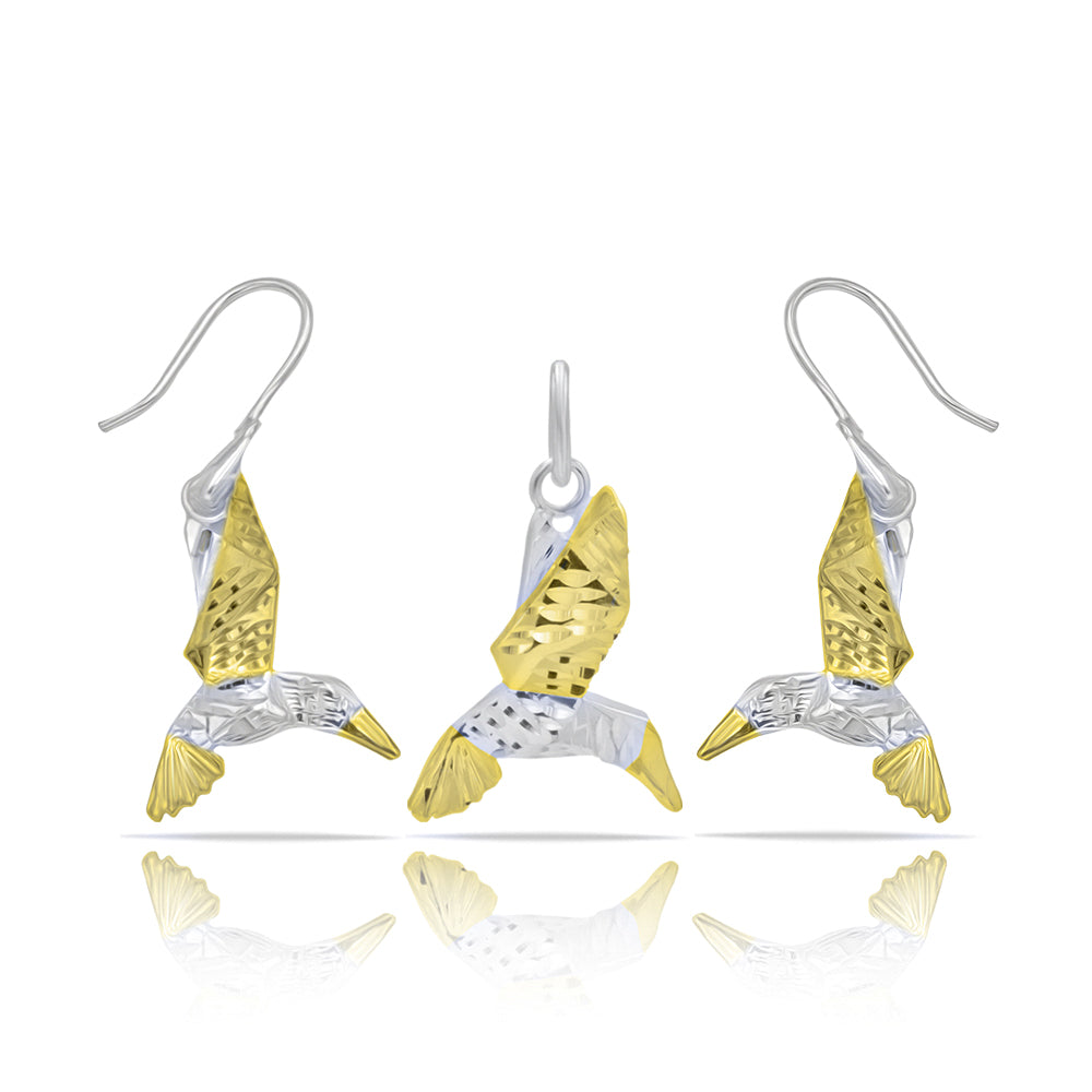 DIJE DE COLIBRÍ ORIGAMI DELUXE BAÑADO EN ORO